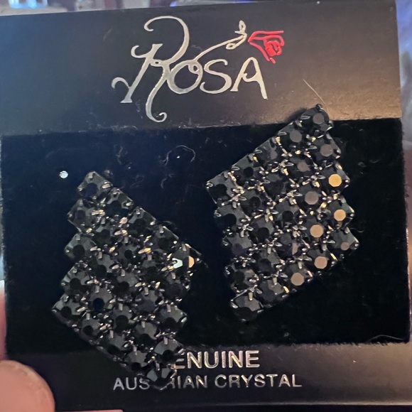 Rosa Vintage Black Austrian Crystal Earrings - Picture 1 of 2